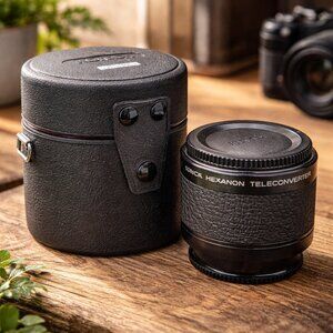 Konica Hexanon Teleconverter AR 2X Lens and Leather Case
